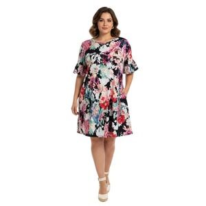 Bellamie Dress with Pockets Pink Flare Sleeve Colorful Brunch Easter Size XL